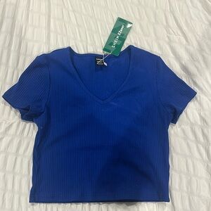Shein Blue V Neck Crop Top NWT